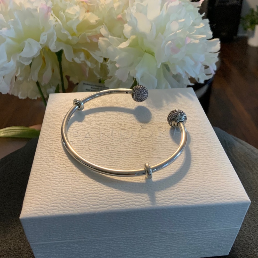 Pandora open bangle ,pink CZ ,925 sterling silver